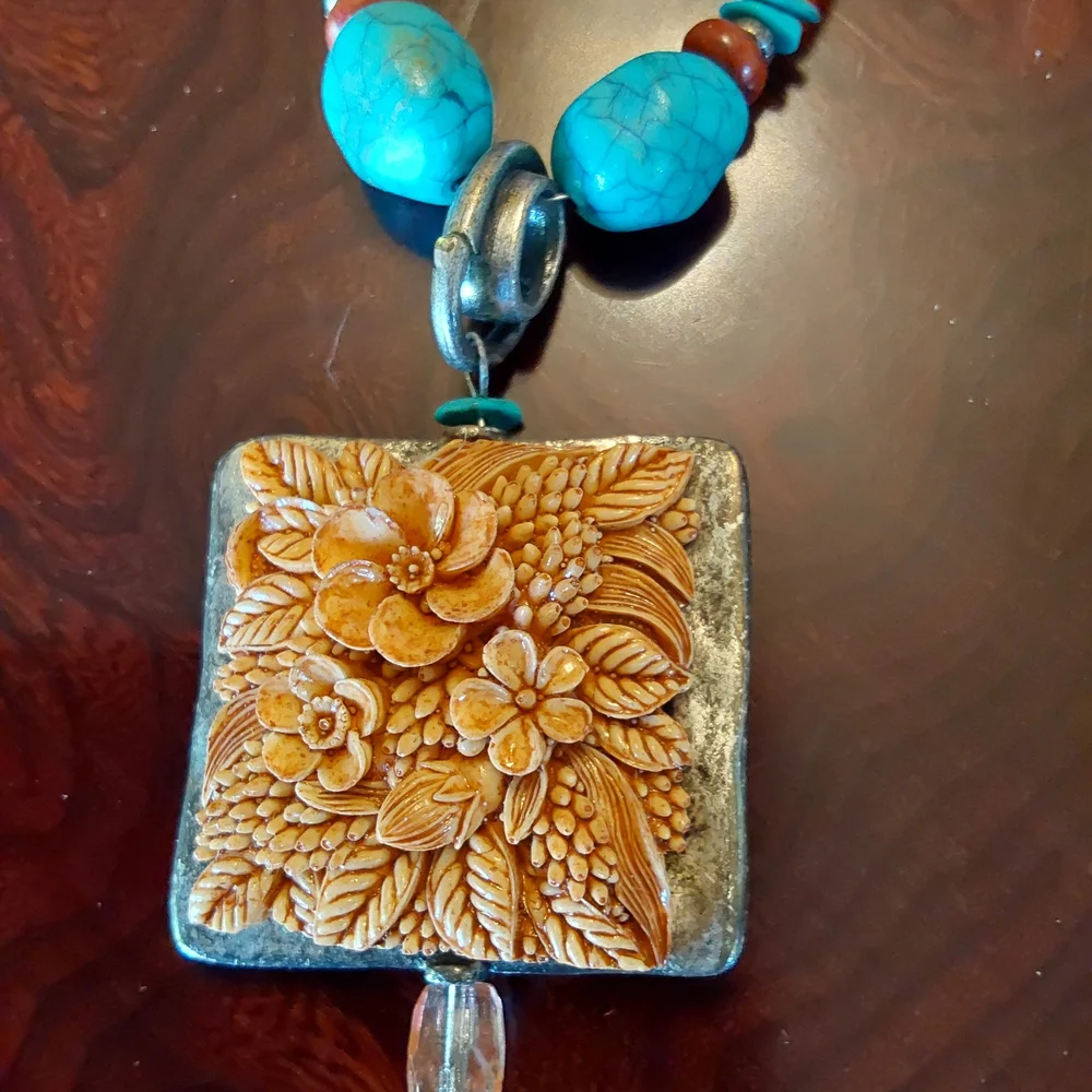 Chico's Blue and Brown Pendant Necklace and Earring Set - Picture 5 of 6